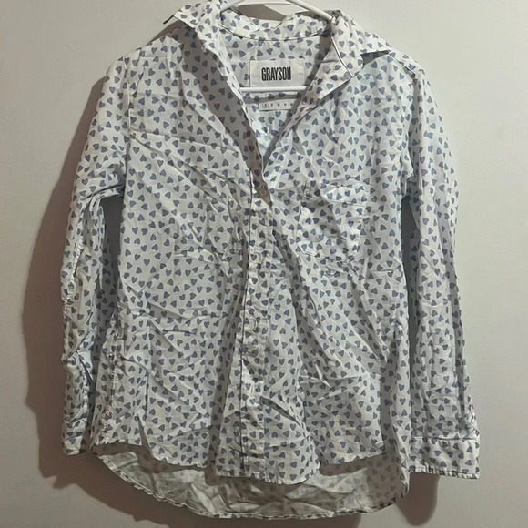Grayson Blue Heart Button Down Top - Picture 1 of 5